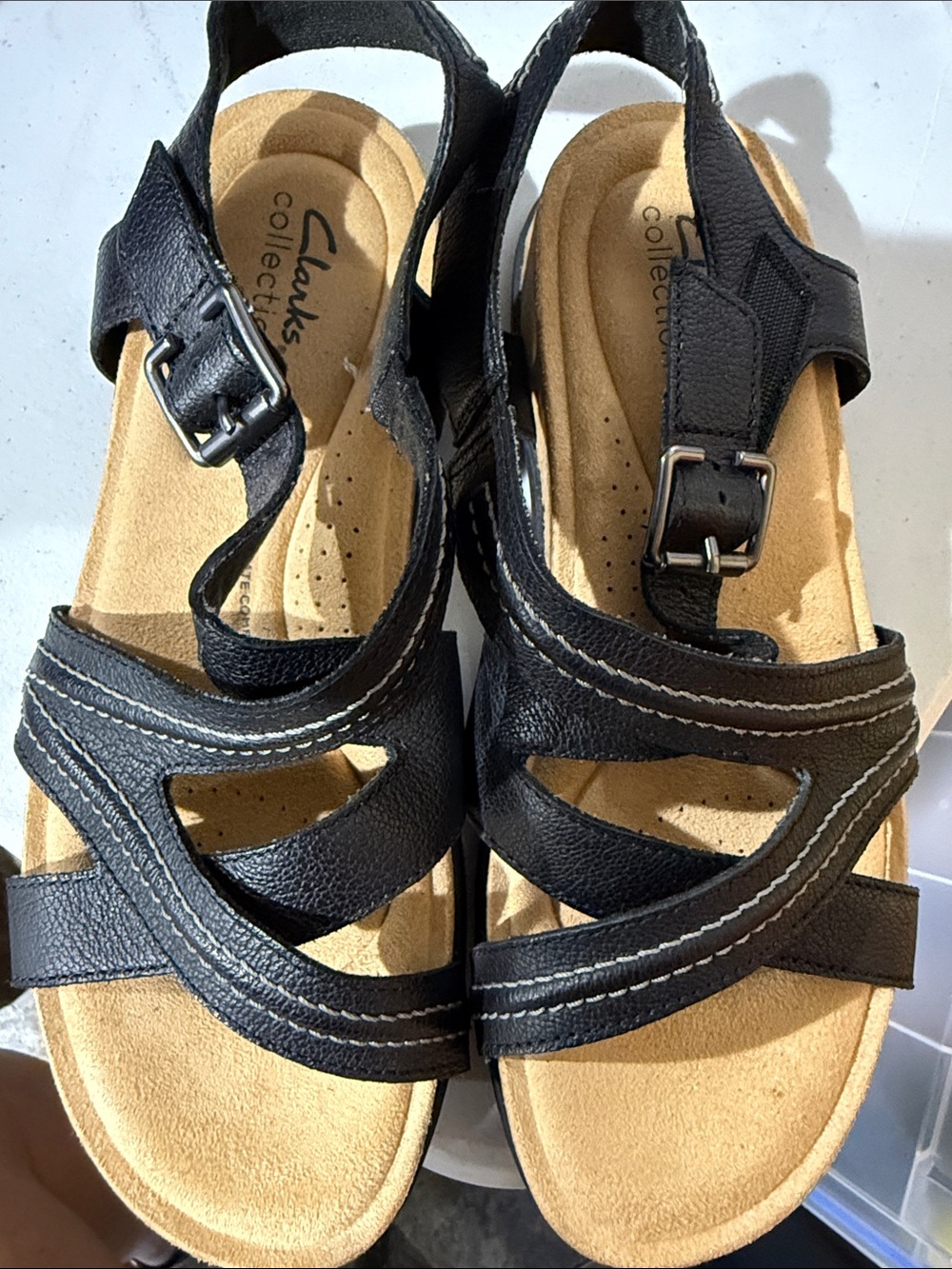 Clarks Black Leather Women's Strappy Buckle Sandals